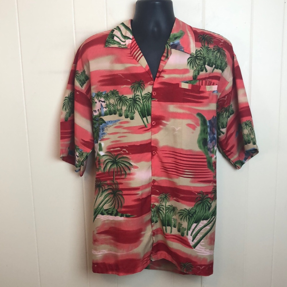Pacific & Co Short Sleeve Buttondown Hawaiian Shirt Tropical Floral Red Sz L